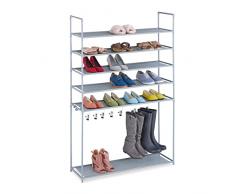 Relaxdays EstanterÃa Zapatos 6 Baldas, Sistema Encajado, 20 Pares, 7 Ganchos, Metal y Tela, Pasillo, en Color Gris, 153 x 99 x 30 cm