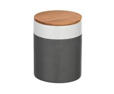 Wenko 54091100 Malta - Caja de almacenaje con Tapa de bambú, Capacidad: 0, 95 L, cerámica, 11 x 14, 5 x 11 cm, Color Gris y Blanco