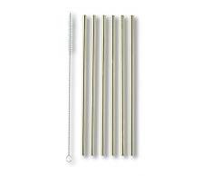 ECHTWERK Juego de 6 pajitas de acero inoxidable con cepillo de limpieza Gold Edition, pajitas de 21,5 cm, cepillo de 23 cm