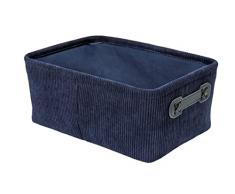 Wenko Cesta para el baño Anela, cesta con diseño de pana con dos asas de polipiel para guardar y organizar los utensilios del baño de 100 % poliéster, 27,6 x 12 x 20 cm, azul oscuro