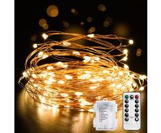 Aogled Guirnalda de Luces LED a Pilas Cadena Luces LED 5M Blanco Cálido con Temporizador 50LEDs Microluces, para Interior y Exterior para Navidad | Habitación | Iluminación Decoración | JardÃn