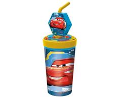 POS Cars vaso para beber para niños con pajita integrada, tapa y figura en 3D, recipiente para beber con una capacidad aproximada de 475 ml, óptimo para bebidas frÃas
