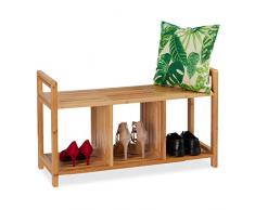 Relaxdays Banco Zapatero de 2 Plazas con 3 Compartimentos, Recibidor, Bambú, 56 x 95 x 36 cm, Marrón, Natural