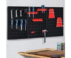 BAKAJI - Panel de Pared con Ganchos y Soporte para Herramientas de Acero, Metal, Multicolor, 120 x 60 cm