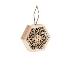 Relaxdays Hotel Insectos, Nido Abejas y Avispas Silvestres, Casa Colmena Colgante, Hexagonal, 15 x 17 x 5 cm, Natural