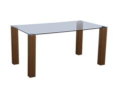 DRW Mesa de Comedor Rectangular, Madera y Cristal, Haya, 160x90x75cm