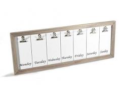 DONREGALOWEB - Calendario - Porta Notas semanal de Madera con Clips de Metal para Colgar Mensajes y Listas 53x3x20 cm