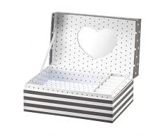 AMBITION - Joyero para Mujer, diseño de Rayas, 18 x 11 x 7,5 cm, joyero con Compartimentos, Espejo, Caja de Regalo, Elegante, Gris y Blanco