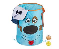 Relaxdays Cesto Ropa Sucia Infantil Plegable, Cubo Colada NiÃ±os, Perro, 39 L, Caja Juguetes, PoliÃ©ster, 43 x 34 cm, Azul