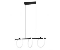 Eglo LED lámpara colgante Caranacoa, luz colgante mesa comedor de 3 bombillas metálica en negro con anillos de plástico en blanco, iluminación blanco-cálido