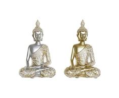 DKD Home Decor Figura Decorativa de la Marca Plateado Dorado Buda Resina (2 Piezas) (18 x 11 x 28 cm) (Referencia: S3019775)