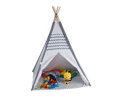 Relaxdays Tienda Campaña Infantil, Forma Tipi, Casita Juegos, Interior y Exterior, 150 x 120 x 120 cm, Blanco y Gris, Color (10035300)