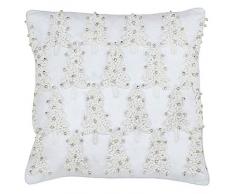 Paoletti Riva Cojín con Relleno de Plumas, Color Blanco, Bordado con diseño de árbol de Navidad, Bordes Plateados, 100% algodón, 45 x 45 cm, 45 x 45cm