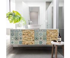 WALPLUS fw4923-com-wm5110Â X 2/wm5112Â X 2Â Verde Azulejos y Rock patrÃ³n Autoadhesivo para Muebles Wrap, Vinilo, Multicolor, 64Â x 5,5Â x 5,5Â cm