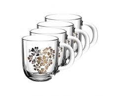Leonardo Emozione 046448 - Juego de 4 tazas de cristal aptas para lavavajillas, diseÃ±o de corazÃ³n dorado, 400 ml