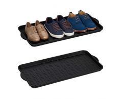 Relaxdays Set de 2 Bandejas Zapatos, Booy Tray Anti Goteo, Zapatero Recibidor, 6-8 Pares XL, Plástico, 75 x 36,5 cm, Negro