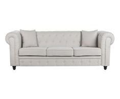 DRW Sofa Chester Crema de 3 plazas con 2 Cojines 290X290X230 cm