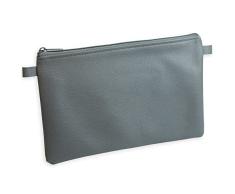 effektivo Bolsa de banco con cremallera, piel sintética, color gris, 27 x 17 cm, apta para documentos hasta DIN A5