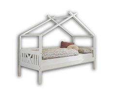 Stella Trading Leonie Elegante Cama Individual de 90 x 200 cm con Dosel â CÃ³moda Cama Juvenil de Pino Macizo, Color Blanco, 98 x 170 x 209 cm