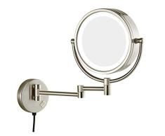 FCS Bathroom Espejo de Maquillaje de Doble Cara con Luz LED 3X, Espejo Maquillaje con Luz y Aumento para Pared, Espejo de Aumento Baño, Giratorio 360 °, Extensible, 21.5 CM (Color : Brushed Nickel)
