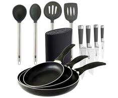 Bergner PK347 Equipa tu Cocina Cuchillos, Tacoma, sartenes y Juego de Utensilios, Acero Inoxidable