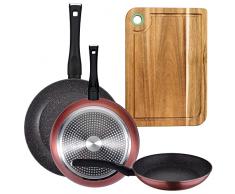 PACK DE 3 SARTENES Ã20/24 y 28 cms + TABLA DE CORTAR EN MADERA DE ACACIA