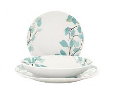 ROYAL NORFOLK Leaves - Vajilla de 12 Platos (4-4-4) de Porcelana Leaves24, Blanco/Verde