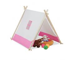 Relaxdays Tienda Campaña Infantil, Forma Tipi, Casita Juegos Niñas, Interior y Exterior, 92 x 120 x 86 cm, Blanco y Rosa, Poliéster Madera