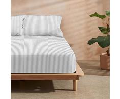 BELUM | Sabana Bajera 100% algodÃ³n orgÃ¡nico 175 Hilos Cama de 105 Modelo: Papamoa Rallas Gris Medida Producto: 105x200+30 cm Fuelle