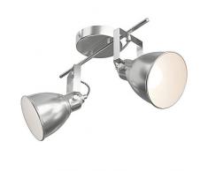BAKAJI LÃ¡mpara de pared de techo con foco, portalÃ¡mparas orientable, estructura de metal plateado, diseÃ±o moderno industrial, casquillo E14, bombilla mÃ¡x. 25 W, iluminaciÃ³n casa, 2 Luci