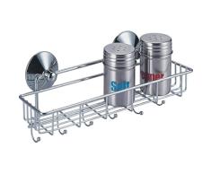 MSV Estante con Ganchos Super VENTOSAS, Metal, Cromado, 29x8x9.5 cm