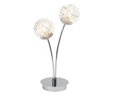 Brilliant LÃ¡mpara de mesa de 2 focos, lÃ¡mpara de mesa decorativa con interruptor intermedio para salÃ³n y comedor, de metal y cristal, en cromo, diÃ¡metro de 20 cm