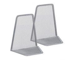 Relaxdays Set de Dos sujetalibros, Soporte para Libros de estanterÃa, Metal, Plateado, 14,5 x 12,5 x 9 cm, 14.5 x 12.5 x 9 cm