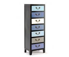 Geko 38 x 26 x 110 cm Alto de Madera e Instrucciones para Hacer Armario de baño con 7 cajones, Negro/Azul