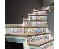 Ambiance Sticker Pegatinas para escaleras, Azulejos de Cemento, Adhesivos para baldosas de Cemento - Adhesivos para contramarca, baldosas de Escalera, Azulejos - 15 x 105 cm - 4 Tiras