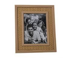 DRW Set de 2 Portafotos para fotografia de 15x20cm de madera dm y papel ratan en natural 18x23x2cm