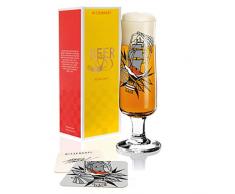 Vasos de cerveza con diseño de cerveza de Tobias Tietchen (Impossible Bottle), de cristal, 390 ml, con cinco tapas de cerveza