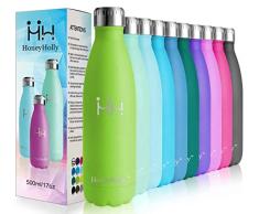 HoneyHolly Botella Agua Deporte, Botella Termica 500ml sin BPA, Botella Acero Inoxidable, Aislamiento de VacÃo de Doble Pared Botella Termo para Camping, Deportiva, Gimnasio | Botella Reutilizable