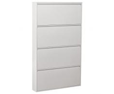 DRW Zapatero con 4 cajones de Metal en Blanco 80x15x136 cm