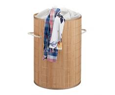 Relaxdays Cesto Ropa Sucia Redondo con Tapa y Plegable, Bambú, Beige, 40 litros