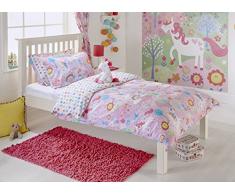 Unicorn niña Junior infantil con forma de flores de arcoíris – Juego de cama de matrimonio juego de funda de edredón y funda de almohada, color rosa