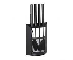 Relaxdays Kit de Chimenea, Accesorios de Limpieza, Recogedor, Cepillo, Atizador, Pinzas & Soporte, Acero & Madera, Negro, Acero