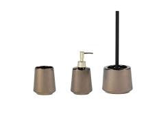 Juego de 3 espectaculares piezas de baÃ±o, un dispensador de jabÃ³n, un vaso de baÃ±o y un escobillero hechos en porcelana.