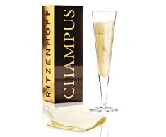 Lenka Kühnertová - Copa de champán (Golden Fans), de cristal, 205 ml, con noble dorado, incluye servilletas de tela