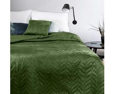 Design91 Doble Cara, Protector de sillón, Colcha de Cama, Terciopelo, Manta de sofá Suave, Acolchado, 70 x 160 cm, 170 x 210 cm, 220 x 240 cm, Fundas de Almohada a Juego, 40 x 40 cm, Tela, Verde Oliva