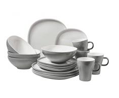 MÃSER Serie Isora - Vajilla moderna para 4 personas con formas angulares sin bordes, 16 piezas de cerámica de alta calidad, gres, color blanco y gris