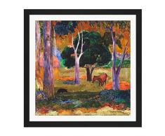 Fine Art Prints Pyramid International - Cuadro de Madera con Marco de Paul Gauguin con un Cerdo y un Caballo, 40,6 x 40,6 cm
