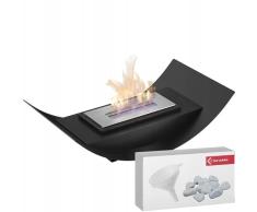 KRATKI Biomisa Mini Chimenea de Bioetanol + Guijarros + Embudo de Llenado Cuenco Independiente con Biocontenedor 0,25 l Certificado TÃV, Acero con Recubrimiento en Polvo, Negro, 13 x 47 cm