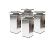 ALUSFERA Patas para Muebles - Pata Regulable para Sofá - Patas Regulables para Mueble - Juego de 4 Patas de Metal - Forma Angular 40 x 40 mm - Accesorios de Montaje incluidos - 60 MM - Cromo