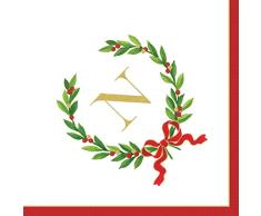 Caspari Entertaining con Corona de Laurel de Navidad Monogram Inicial N Papel servilletas de cÃ³ctel, Color Blanco, Pack de 30